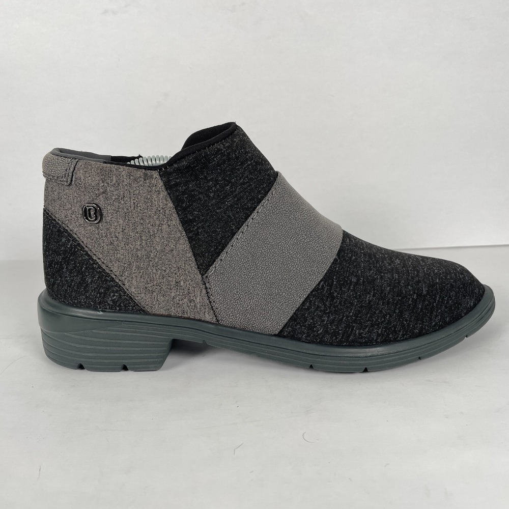 BZEES Billie Ankle Boots Womens Size 6.5 M Black Gray Textile Zip Up Shoes
